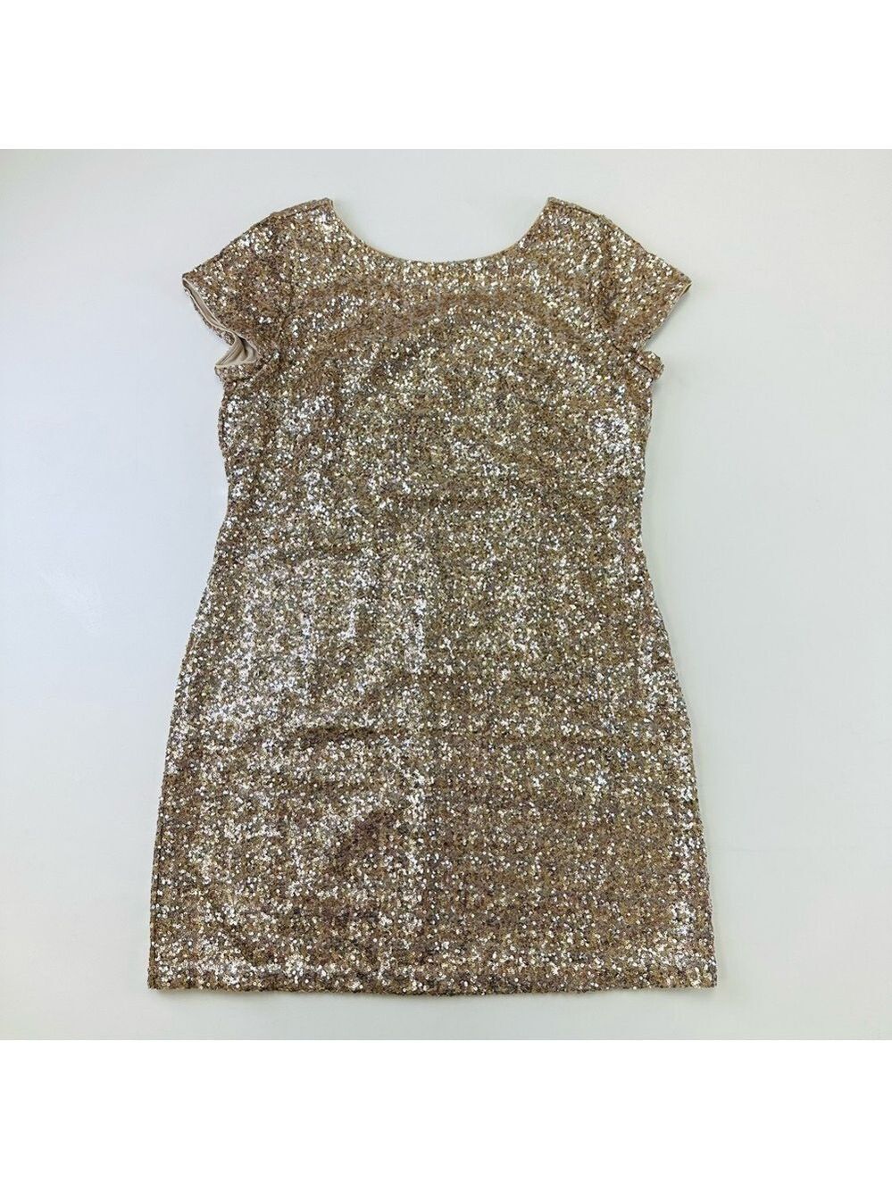 Gold sequin dress Large sheath cap sleeve Size Large White House Black Market